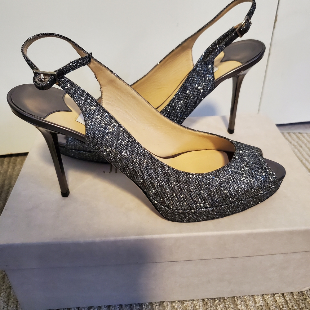Jimmy Choo Anthrocite Platform Heels with Slingback Size 39.5 (9.5)
